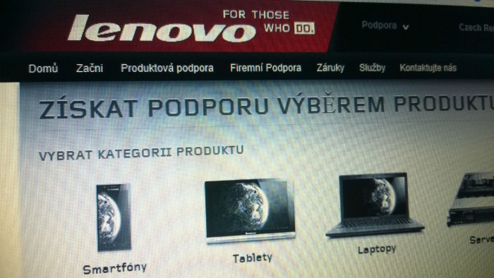 Web podpory Lenovo v češtině