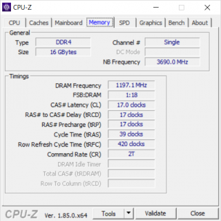 CPU-Z, údaje o RAM.