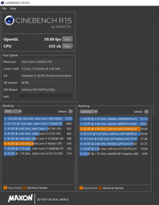 Cinebench R15, benchmark procesoru a grafické karty NVidia.
