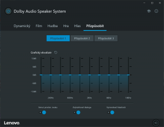 Ovládací panel Dolby Audio Speaker System (UWP).