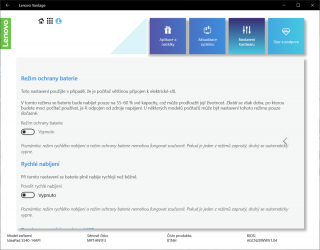 Práh nabíjení a rychlé nabíjení v Lenovo Vantage.