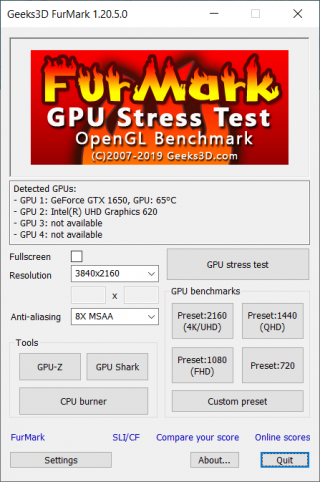 BiT FurMark nastavení