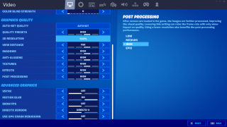 Fortnite, nastavení grafiky.