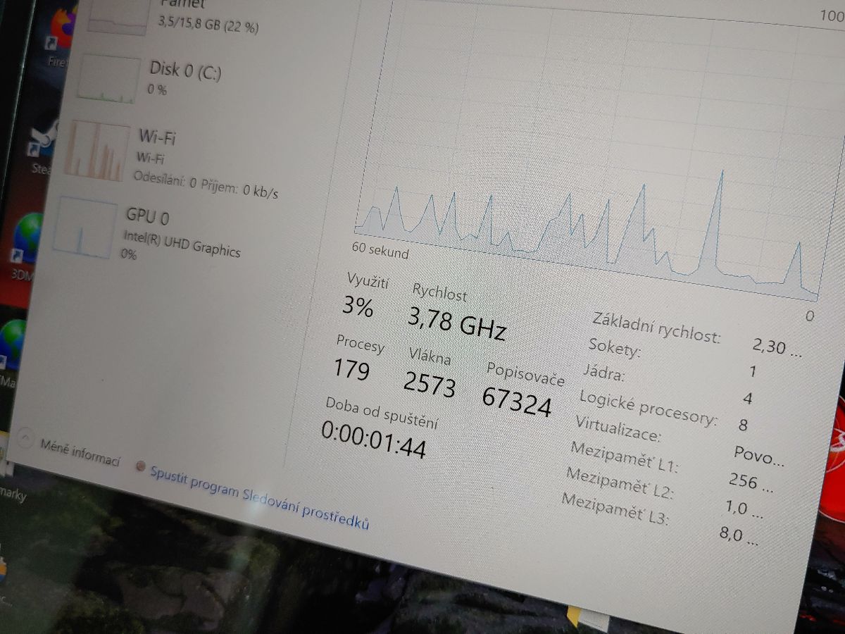 Procesor opět ukazuje správné takty (výchozí takt je v tomto případě pouze 1,8 GHz).