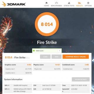 ThinkPadX1ext3 3DmarkFire