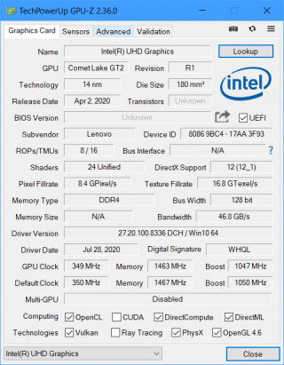 ThinkBook 15p IMH GPU-Z Intel