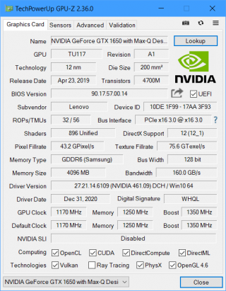 ThinkBook 15p IMH GPU-Z nVIDIA