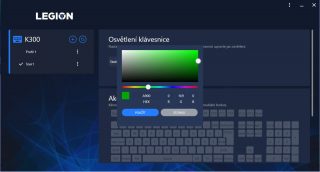 Výběr barvy podsvícení