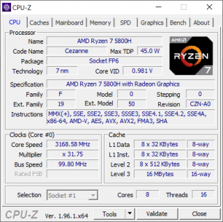 Yoga Slim 7 Pro 14ACH5 CPU-Z