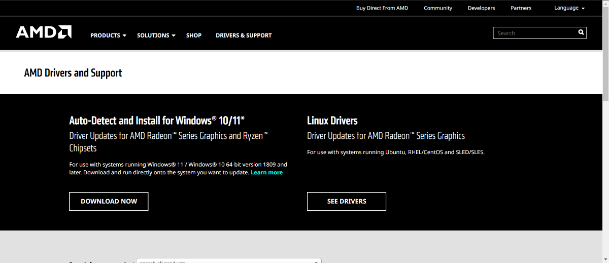Webová stránka AMD